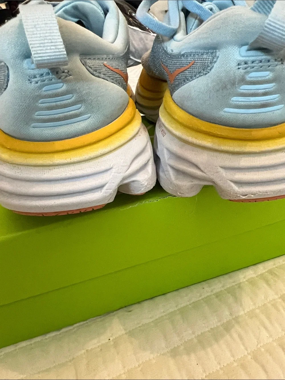 Hoka | Shoes | Hoka Light Blue Sneakers With Yellow Midsole And Coral ...